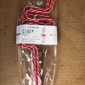 Curly Red White Straw Set 4 Valentine Holiday Decor Gift Tumbler Party Event